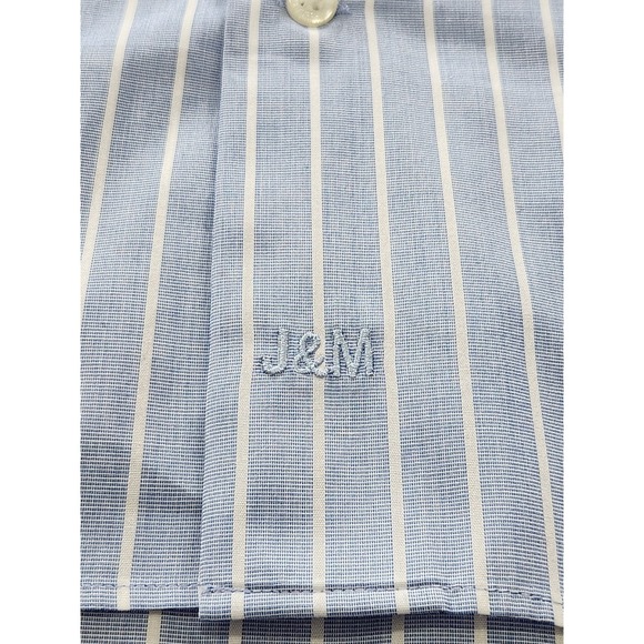 Johnston & Murphy Blue White Stripe Print Dress Shirt Men's Sz M NWOT - Picture 2 of 7